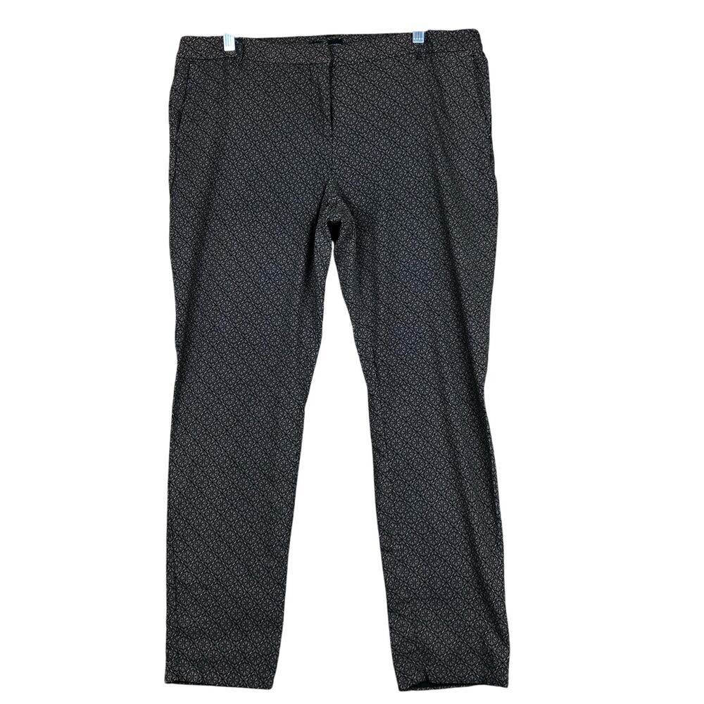 Adrienne Vittadini Womens Pants Black Brown Argyle Mid Rise Straight Stretch 14